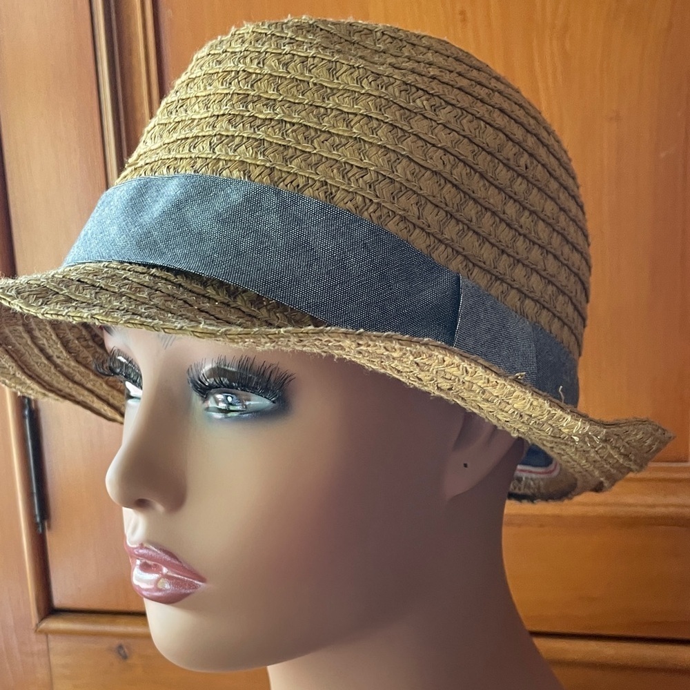 Cole Haan Women's Tan Straw Hat with Gray Band